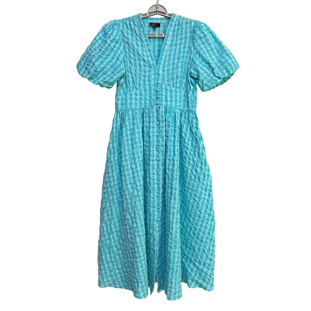 Nobodys Child Starlight Button Front Midi Dress 6 Gingham Seersucker Puff Sleeve